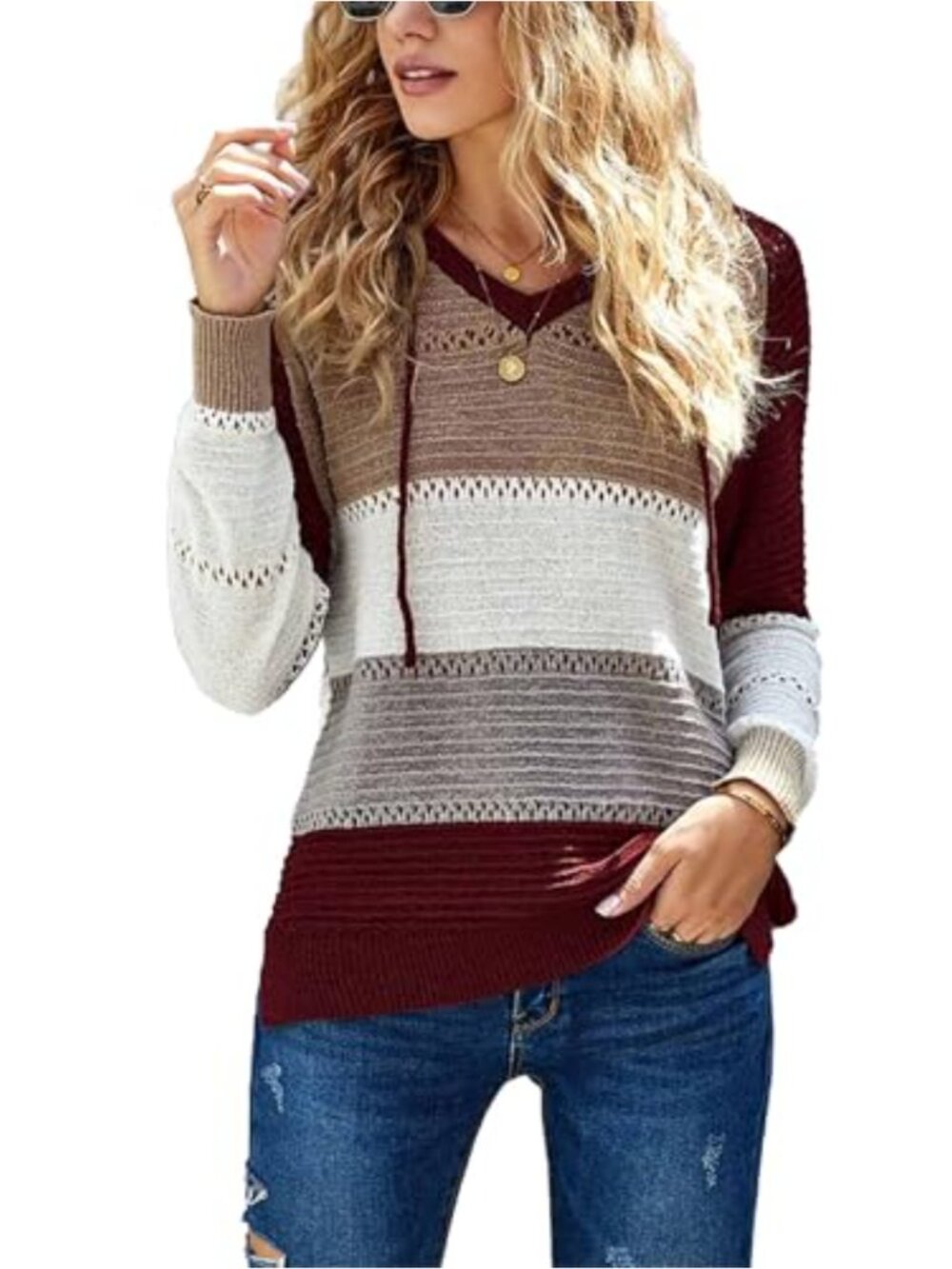 Womens Long Sleeve Striped Pullover Hoodie Sweatshirt Casual Top